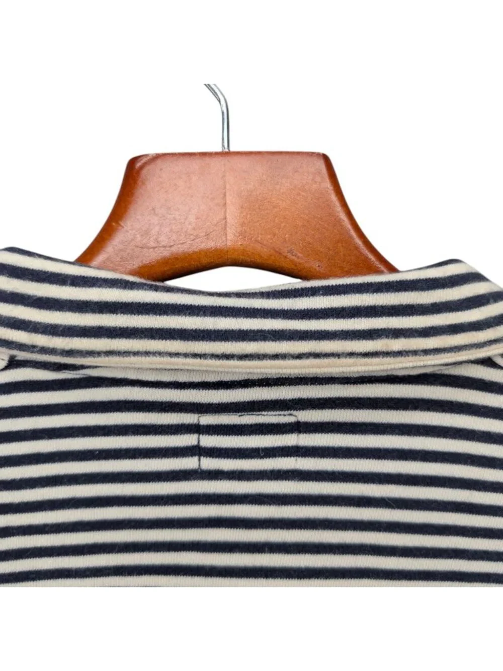 J.CREW French Terry Mockneck Sweatshirt Mens Navy Cream Stripe Button Size L